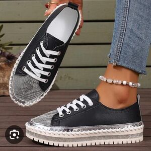 Stylish Black and Silver Women's Sneakers